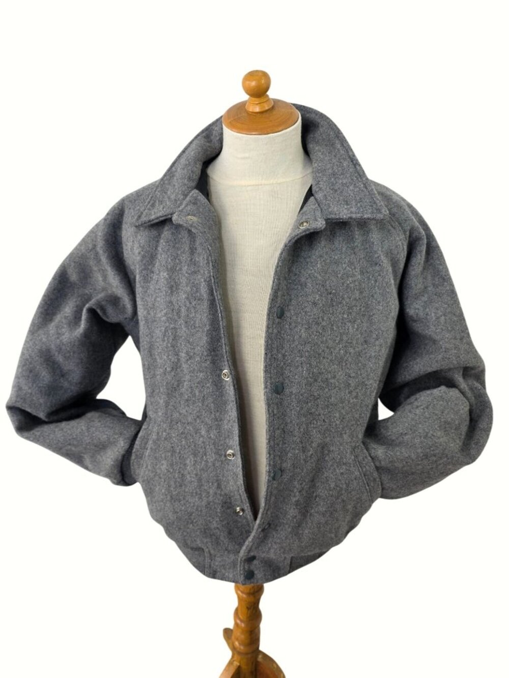 Vintage 90s KCRW 89.9 NPR Gray Wool Bomber Jacket Mens L Made USA Public Radio